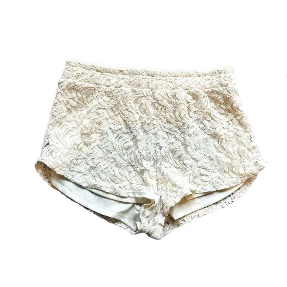 Womens Ambiance Apparel Ivory Lace Pull-On Waist Shorts - Sz S